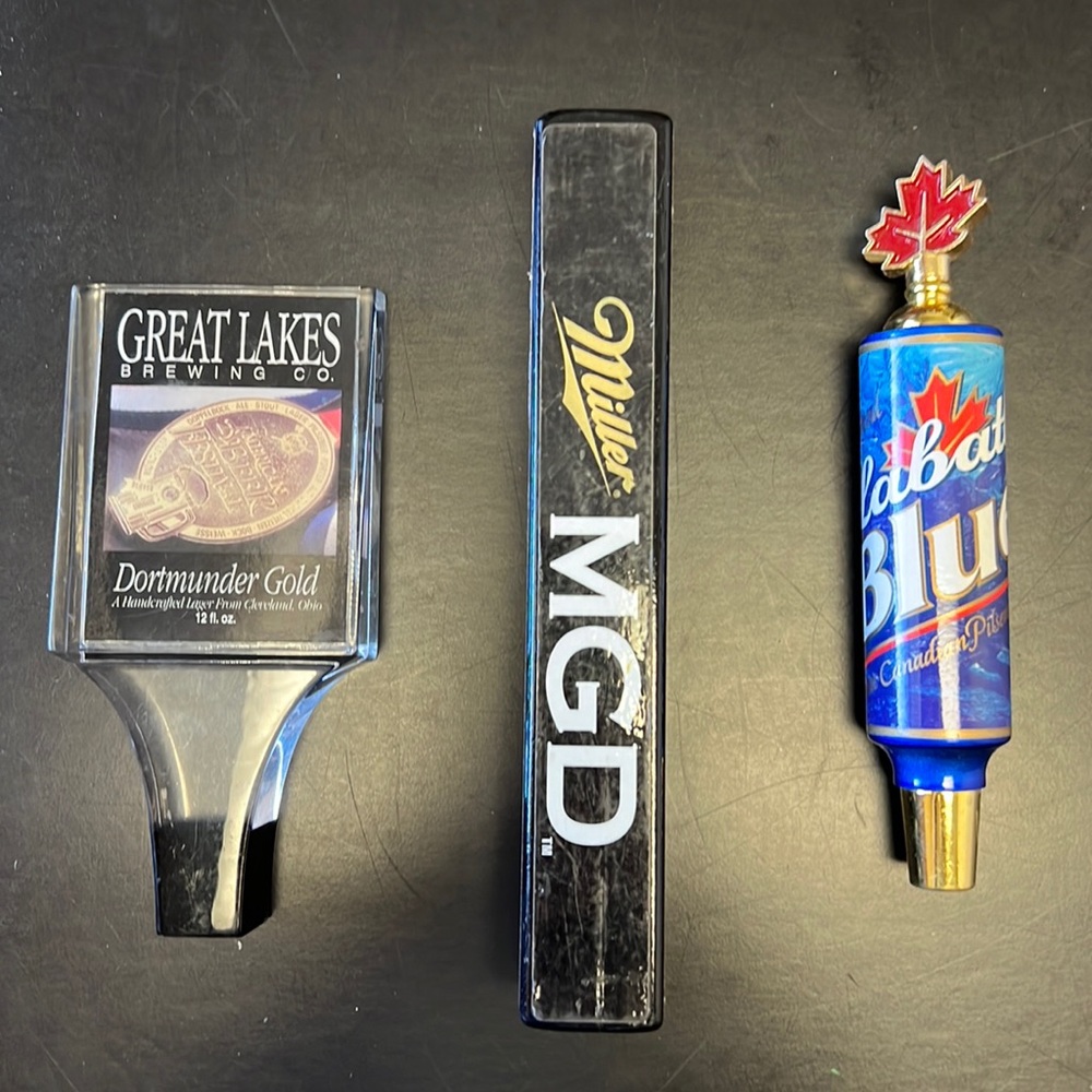 Vintage Beer Taps (3) Great Lakes Brew Co. Dortmunder Gold, Miller MGD & Labatt